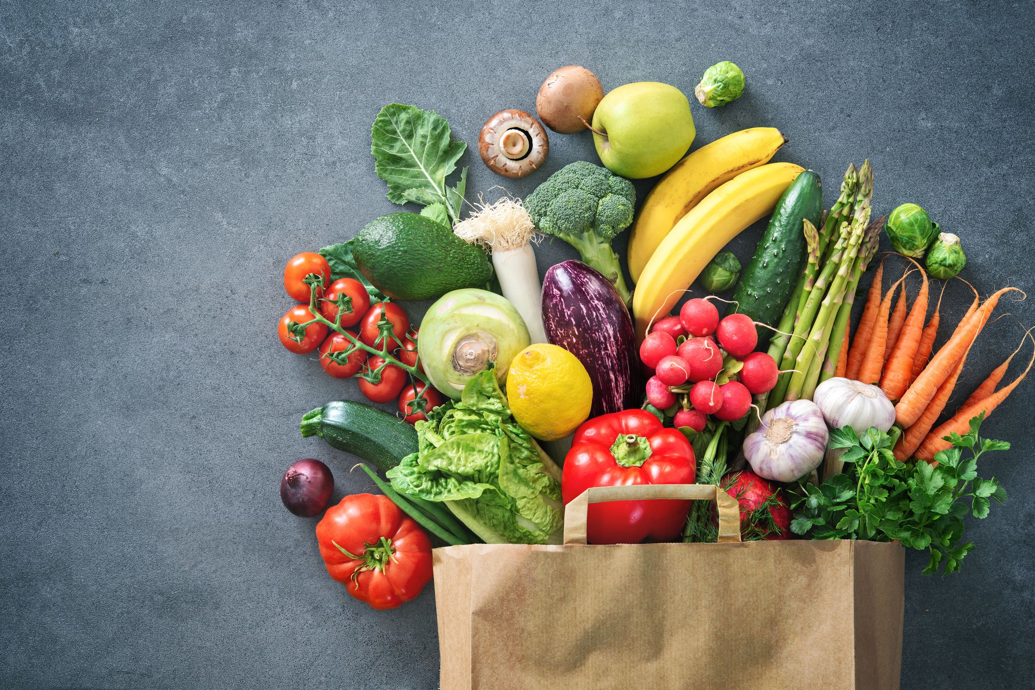 Shopping bag full of fruits and veggies