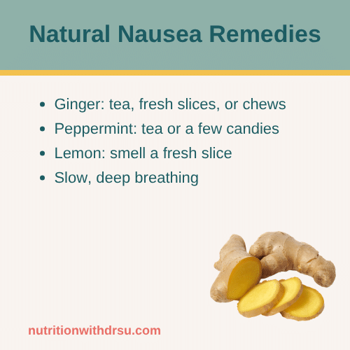Natural nausea remedies for GLP-1 users: ginger, peppermint, lemon, acupressure wristbands, and slow, deep breathing